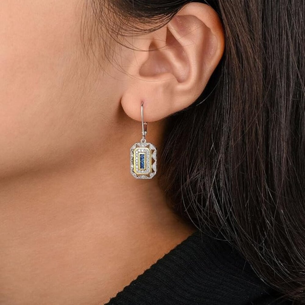 π Vintage-Inspired Blue Sapphire Earrings - 925 Sterling Silver - Picture 4 of 8